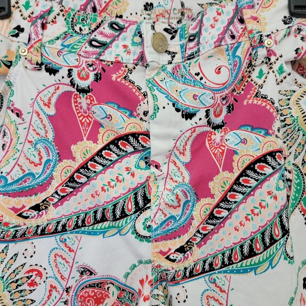 CHICO'S Slim Leg Crop Colorful Paisley Floral Print Flat Front Pants Size 12 - Picture 4 of 16